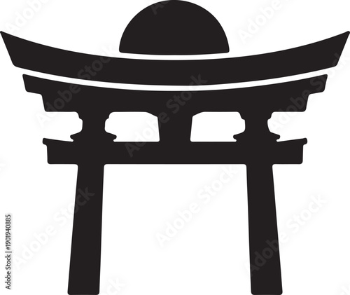 A traditional japanese torii gate with a red sun in the center