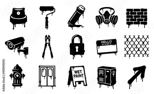 Stencil Style Graffiti Street Art Graphic Set for Urban Counterculture and Vandalism Aesthetic Designs