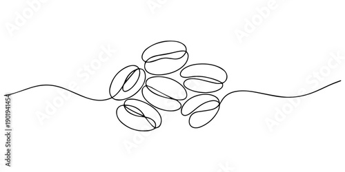 continuous line of coffee beans. one line drawing of coffee beans. line art of coffee beans. one line Icon drawing, Continuous one line drawing of coffee beans. Roasted coffee beans line art vector.