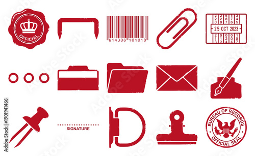 Vintage Rubber Stamp Bureaucracy Element Kit for Administrative and Governmental Paperwork Design