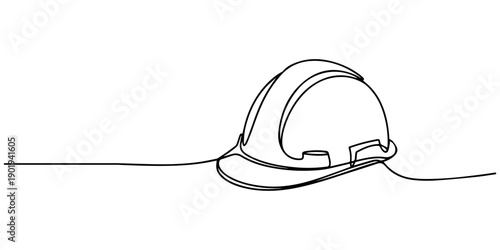 continuous one line drawing of a construction hard hat safety helmet vector design, drawing of an engineer's safety helmet. One line drawing illustration of a contractor's hat. Engineer tool concept.