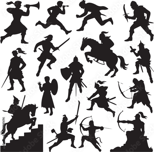 medieval army soldiers on horseback and foot with weapons