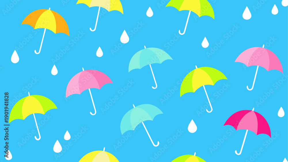 Obraz premium Colorful umbrellas and raindrops pattern art