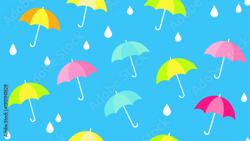 Colorful umbrellas and raindrops pattern art
