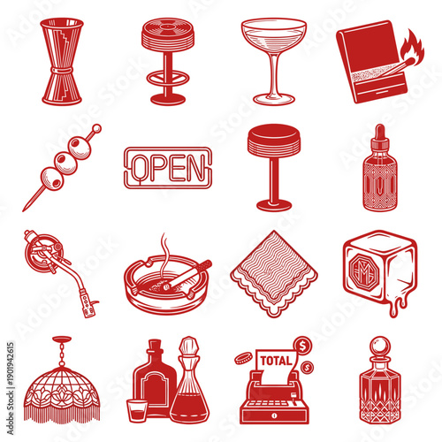 Vintage Engraving Bar Culture Element Kit for Speakeasy Lounge and Nightlife Branding