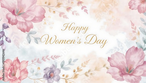 Elegant watercolor floral design with Happy Women's Day text, Perfect for celebrating the special day