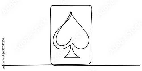 continuous line of playing cards.ace card single line vector.ace card icon drawn in one line,  Winning poker hand. Set of hearts, spades, clubs, diamonds ace. Card games. Modern continuous line draw.