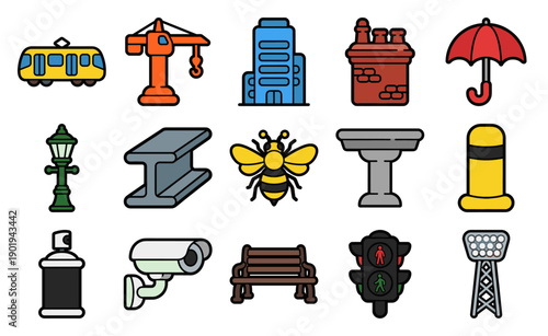 Flat Vector Urban City and Industrial Object Collection for Municipal Development Graphics