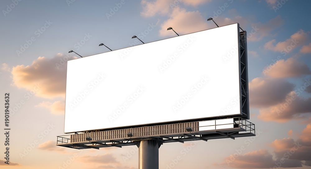Obraz premium Blank Billboard Displaying Advertisement Against Cloudy Blue Sky at Sunset