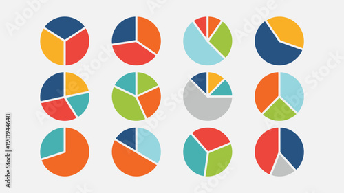 Colorful pie chart diagram set with two three four five six step circle icons for infographic UI web business presentation design