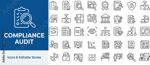 Compliance Audit and Governance Line Icons
