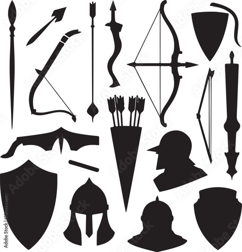 medieval weapons and armor silhouettes