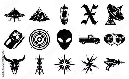 Retro Sci-Fi Paranormal Noir Element Kit for Mid-Century Mystery and Supernatural Graphic Design