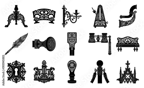 Ornate Victorian Engravings Filigree Hardware and Decorative Antiques Element Kit for Gothic Period Design
