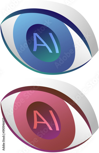 人工知能を象徴するAIの目のコンセプトイラスト　認識・解析・監視を表現した未来的デジタルビジョンデザイン素材