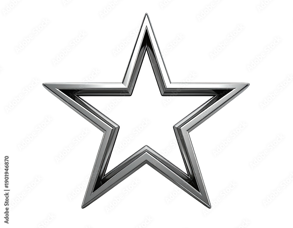 Fototapeta premium Shiny metallic star with a hollow center against a black background