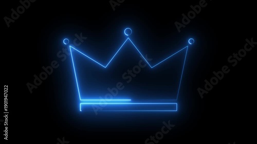 Blue and purple color crown icon animation with glowing neon line.