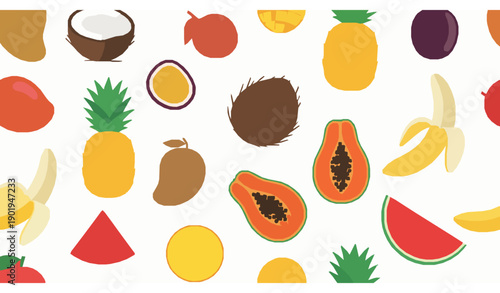 Tropical fruits seamless pattern vector vibrant summer fruit background isolated on transparent background