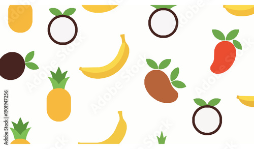 Modern tropical fruit seamless pattern vector minimal flat design isolated on transparent background