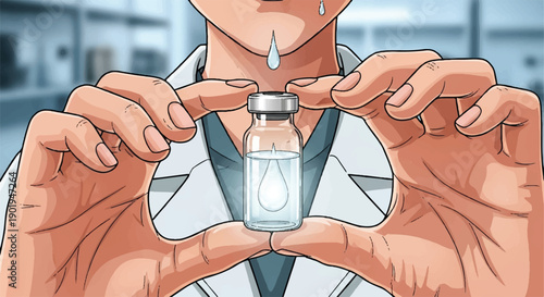A businessman holding a mobile phone and a transparent glass of water while a woman nearby holds a medical pill for health