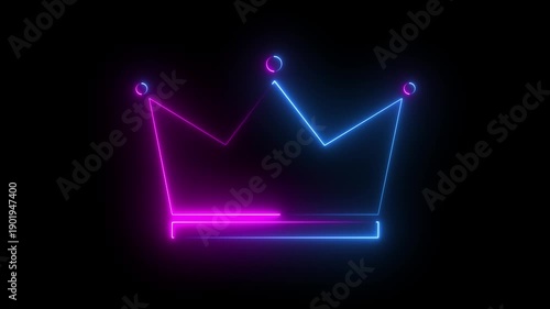 Blue and purple color crown icon animation with glowing neon line.