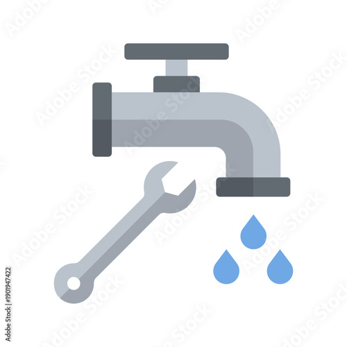 Fixing water faucet leak plumbing service flat color icon
