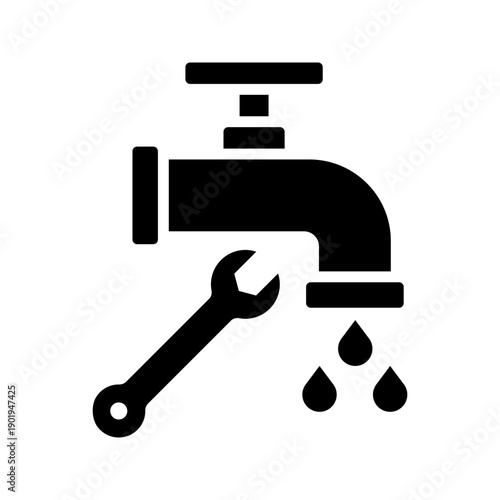 Fixing water faucet leak plumbing service solid glyph icon
