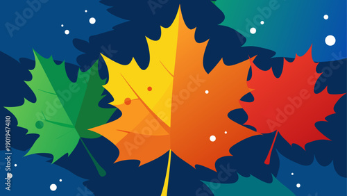 Autumnal maple leaves in various colors