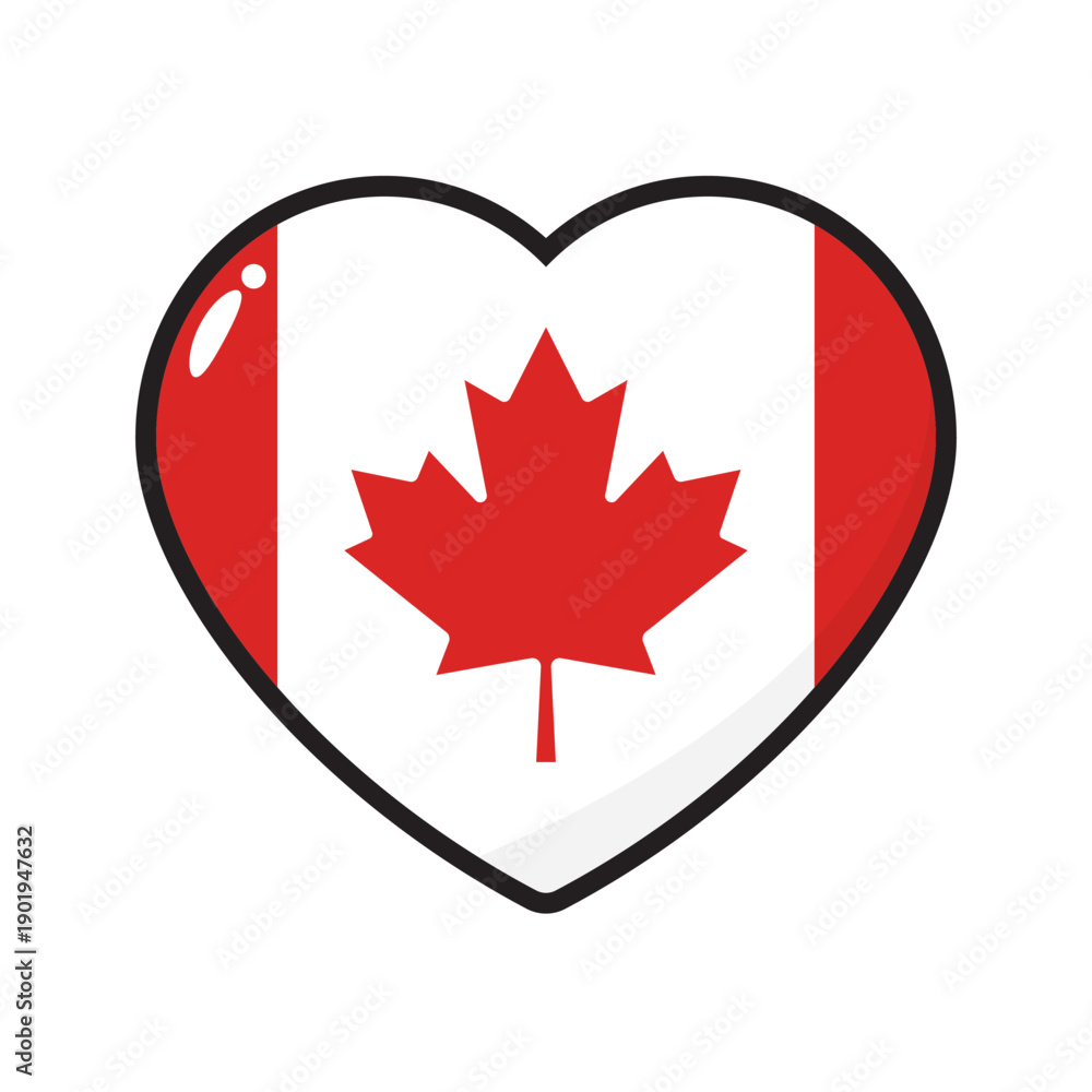 Obraz premium The national flag of Canada heart shaped icon. Flat Design Illustration