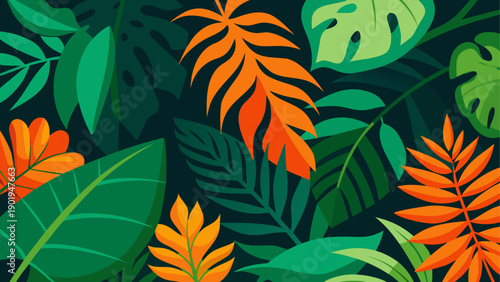 Illustration of tropical leaves pattern