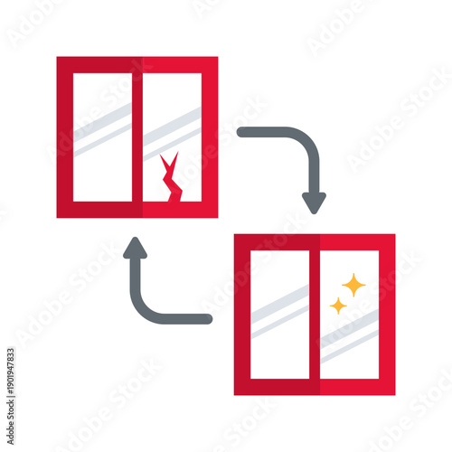 Window glass replacement and repair service flat color icon
