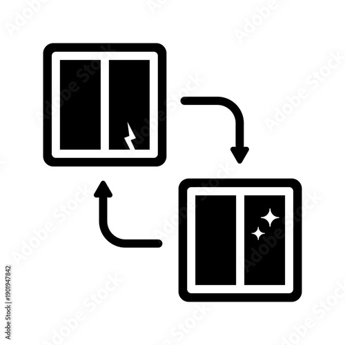 Window glass replacement and repair service solid glyph icon
