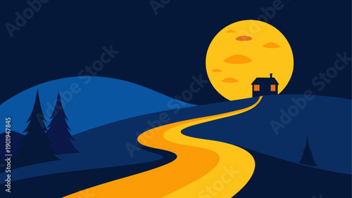 House on hill under full moon at nighttime