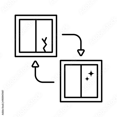 Window glass replacement and repair service line art icon
