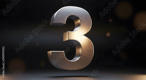 A large metallic number three stands out against a dark background