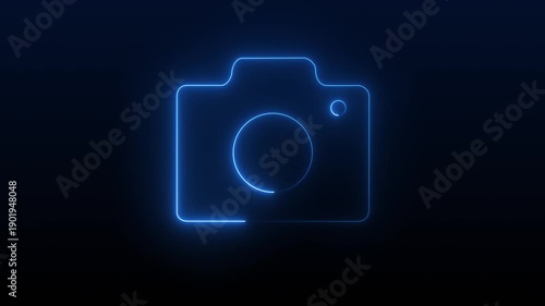 glowing neon camera icon isolated , recording, and film themes. Social media video camera icon for app. camera frame pictogram photograph animated