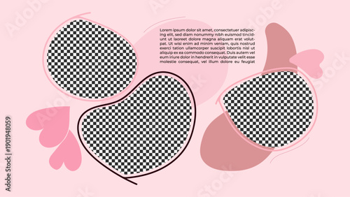 Modern Romantic Photo Collage Social Media Post Mockup Template Multiple Photo Frames Pastel Colorful Background. Abstract Heart Hand Drawn Organic Shapes and Copy Space Area