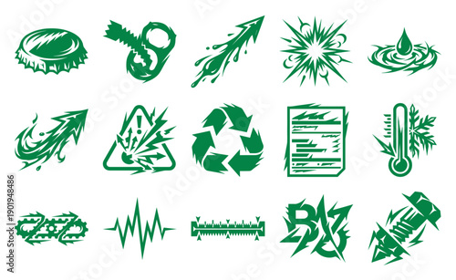 Aggressive Sharp Edge Industrial Green Asset Sheet for Post-Apocalyptic Gaming and Scavenger UI Elements