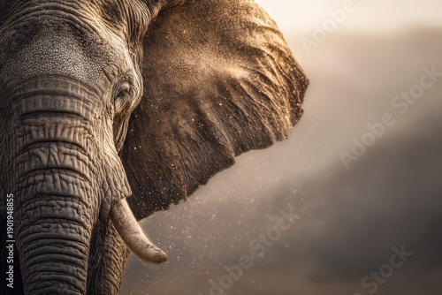Wallpaper Mural Close-up of a single African elephant ear with wrinkled texture and sunlit highlights, isolated on a soft background Torontodigital.ca