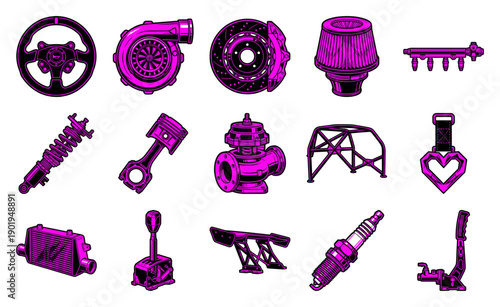 Neon Pink Bold Contour Automotive Performance Part Graphics Sheet for JDM Street Racing Culture Design