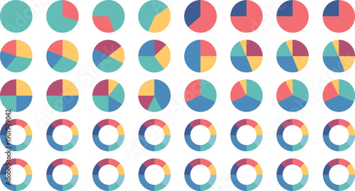 Flat circle pie chart diagram set with two three four five six up to twelve sections progress cycle vector illustration