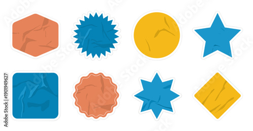 Crumpled Paper Stickers Set with Die Cut Borders