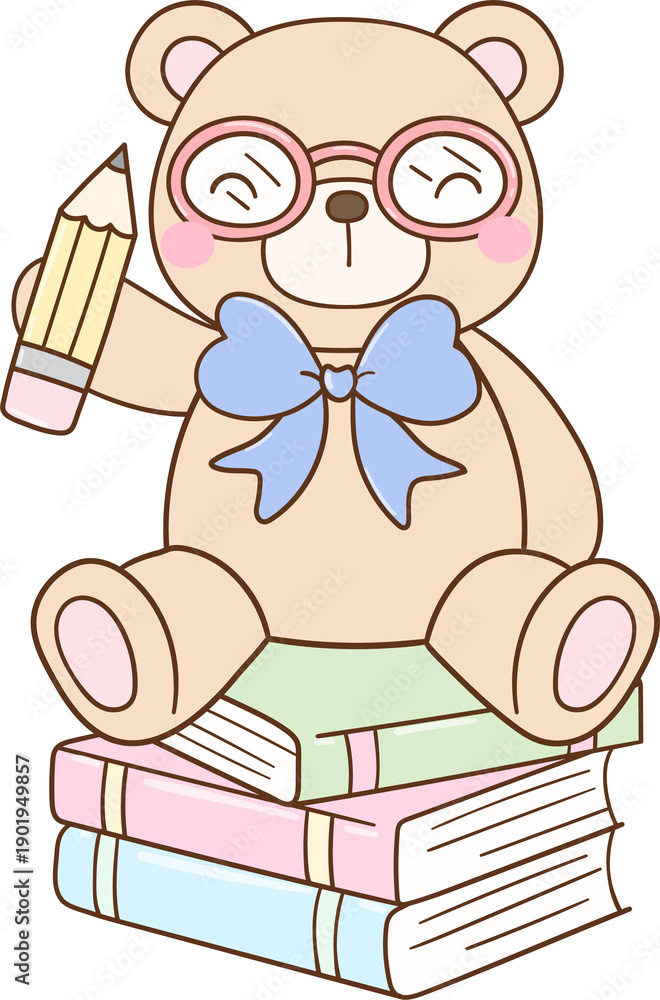 Fototapeta premium Teddy bear reading books Back to school Classroom decor