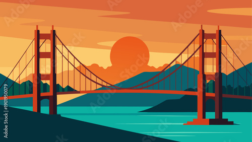 Illustration of golden gate bridge at dusk