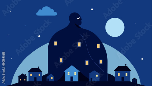 Silhouette over houses in the night time