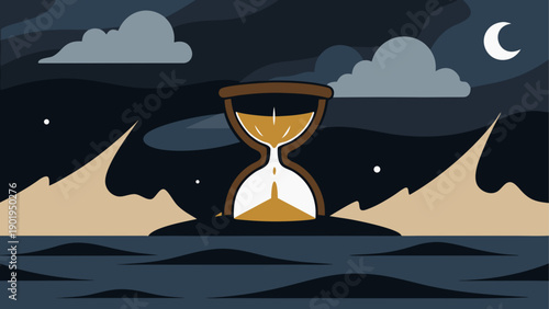 Hourglass at night with moon and clouds