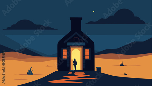 Silhouette man entering bright doorway home