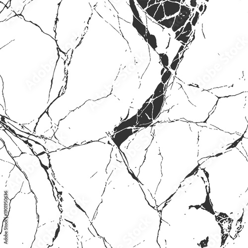 Old marble stone surface with grainy pattern for decoration design. White marbled wall with numerous cracks. Tile stone texture. Vector monochrome wallpaper