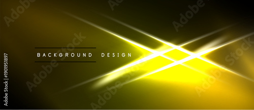Abstract yellow light streaks over black background. Modern design element, dynamic energy radiates from center. Text reads background design.
