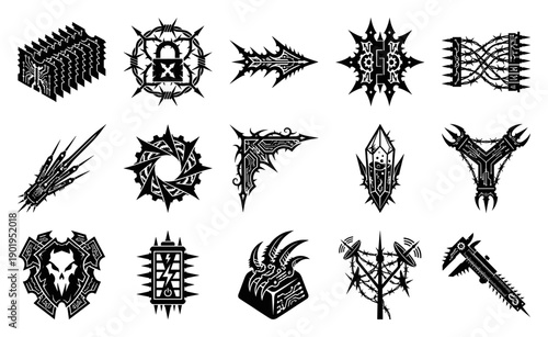 Industrial Cyberpunk Engraving Tech Element Kit for Sci-Fi Gaming and Dark Future UI Design